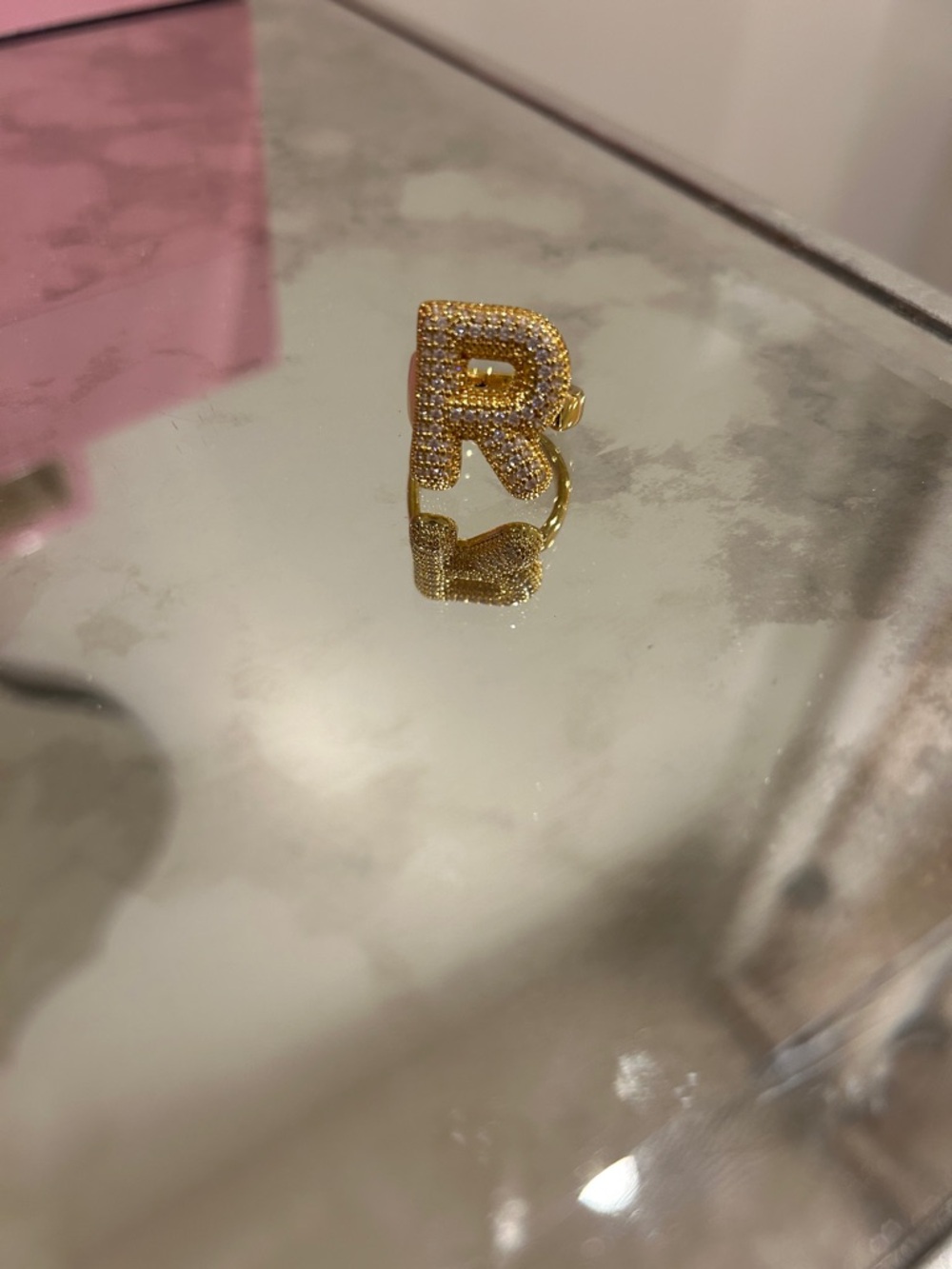Evry Jewels Gold Letter 'R' Pavé Ring